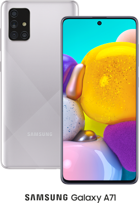 Silver Samsung Galaxy A71 128GB on Three Pay As You Go