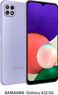 Purple Samsung Galaxy A22 5G 64GB - Unlimited Data, £20.00 Upfront
