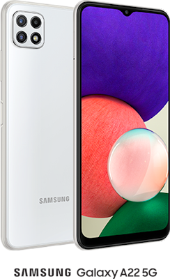 White Samsung Galaxy A22 5G 64GB - Unlimited Data, £20.00 Upfront