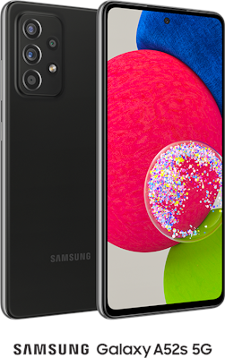 Black Samsung Galaxy A52s 5G 128GB - Unlimited Data, £85.00 Upfront