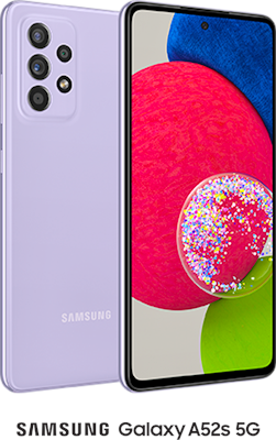 Purple Samsung Galaxy A52s 5G 128GB - 150GB Data, £45.00 Upfront