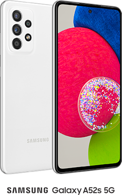 White Samsung Galaxy A52s 5G 128GB - 150GB Data, £45.00 Upfront