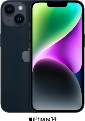 Black Apple iPhone 14 5G Dual SIM 128GB - Unlimited Data, £30.00 Upfront