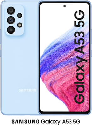 Blue Samsung Galaxy A53 5G 128GB - 30GB Data, £40.00 Upfront