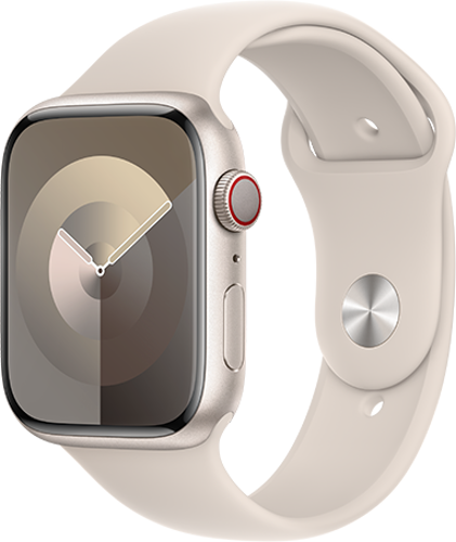 Apple Watch Series 9 45mm (GPS + Cellular) Starlight Aluminium Case with Starlight Sport Band - M/L at Â£1 on Refresh Flex - Smartwatch Unlimited (36 Month contract) with Unlimited 4G data. Â£22.24 a month.