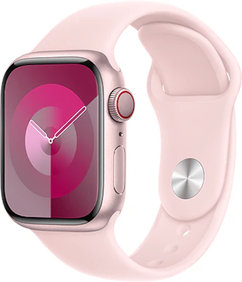Apple Watch Series 9 41mm (GPS + Cellular) Pink Aluminium Case with Light Pink Sport Band - M/L at £1 on Refresh Flex - Smartwatch Unlimited (36 Month contract) with Unlimited 4G data. £21.36 a month.
