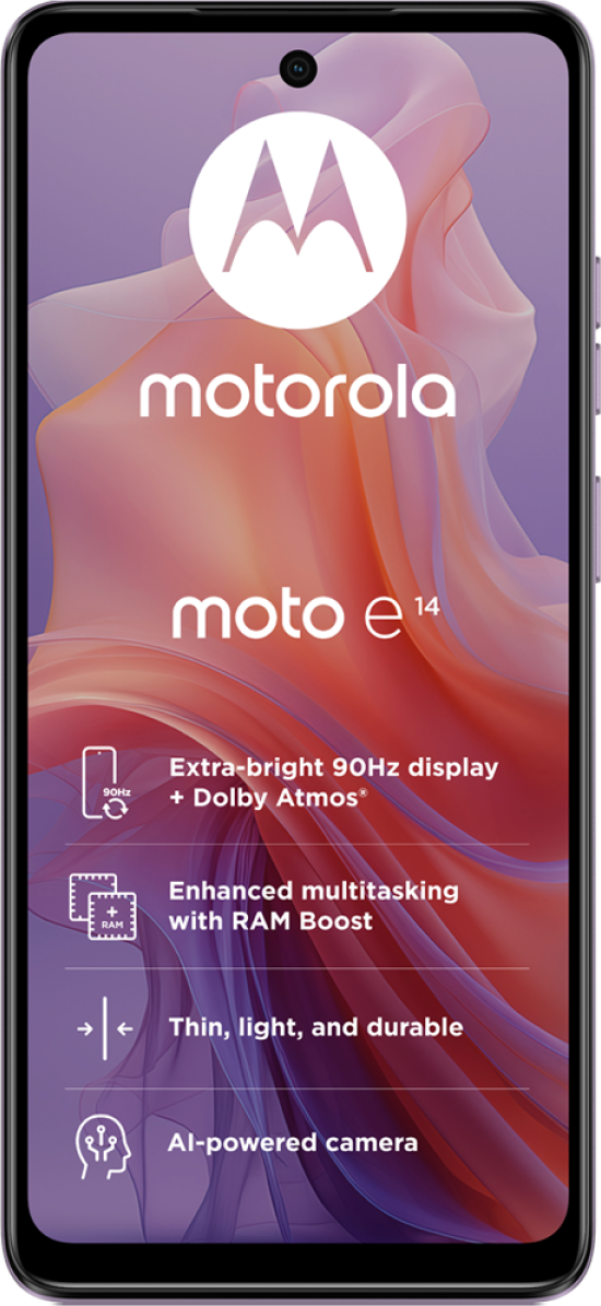 Motorola Moto E14 Dual Sim 64gb Pastel Purple At &Acirc;&pound;0 On Red 24 Month Contract With Unlimited Mins Texts 200gb Of 5g Data &Acirc;&pound;17 A Month Consumer Upgrade Price