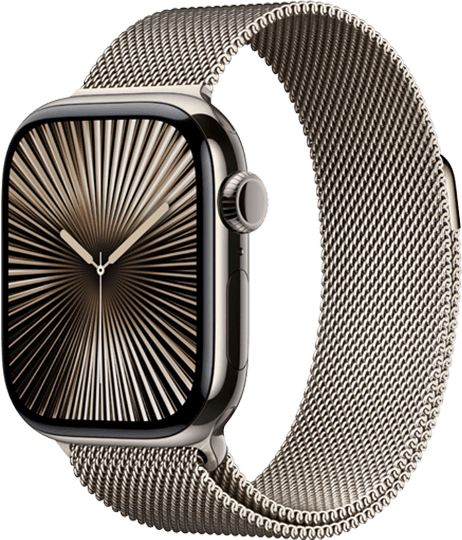 Apple Watch Series 10 42mm (GPS + Cellular) Natural Titanium / Milanese Loop - M/L at Â£1 on Refresh Flex - Smartwatch Unlimited (36 Month contract) with Unlimited 4G data. Â£27.78 a month.